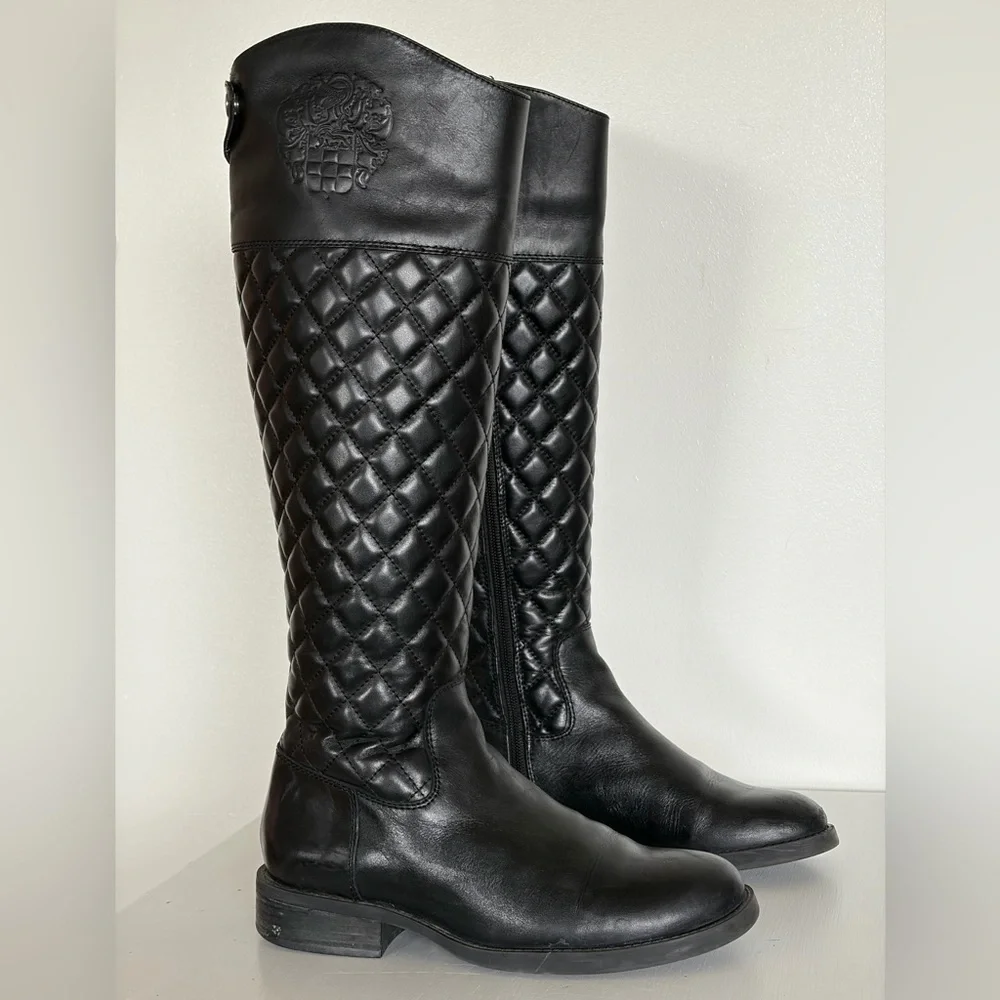 Vince Camuto Black Quilted Leather Riding Boots - Size 6M